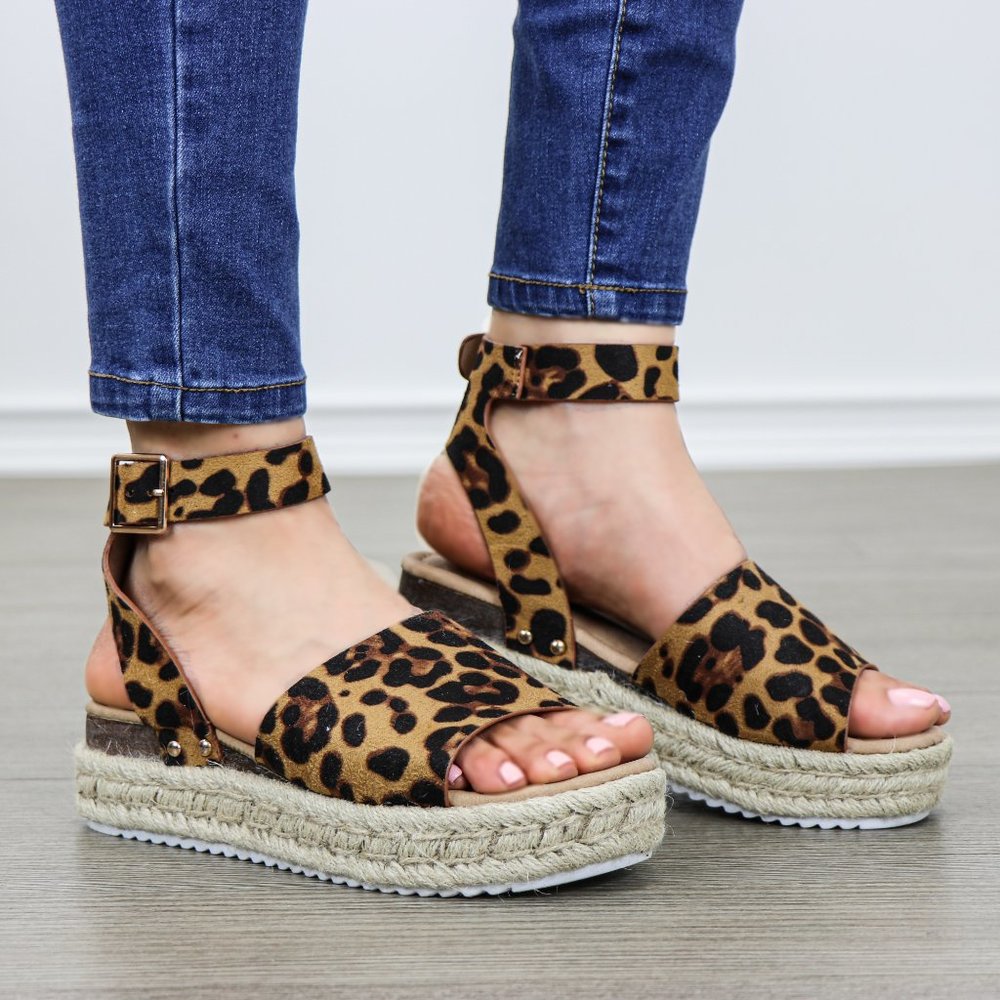 Leopard Espadrille Platform Comfort Sandal - Picture 3 of 8